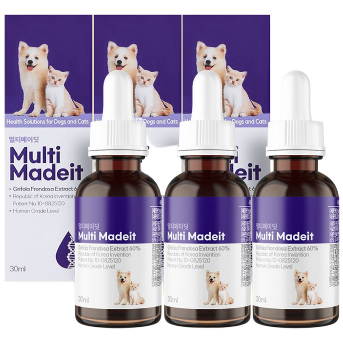 [멀티메이딧] 강아지 고양이 항* 종* 면역영양제고농축 잎새버섯추출물60% 1병 30ml 발명특허원료, 3개, 면역/항산화, 30회분