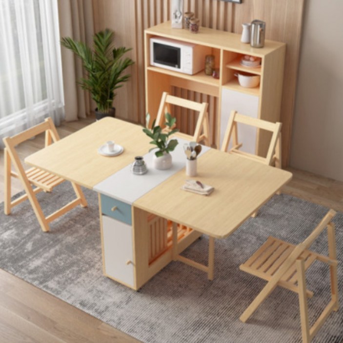 공간 활용 이동 테이블 빈티지 확장형 테이블 접이식 식탁, 1.2M원목의자2개, 2인용