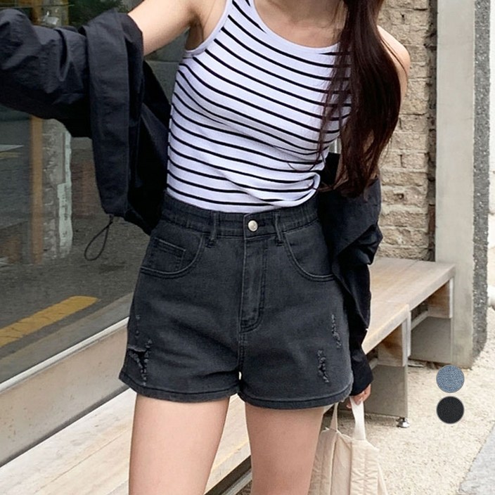 아피나르 여성용 데미지드 풀스트레치 데님 쇼츠