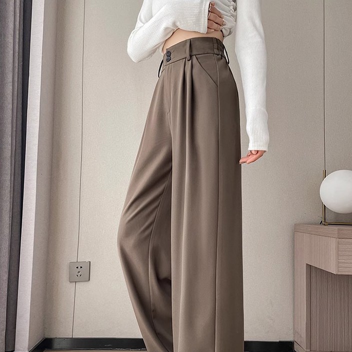 더시럽 여성용 심플 핀턱 와이드 슬랙스 팬츠