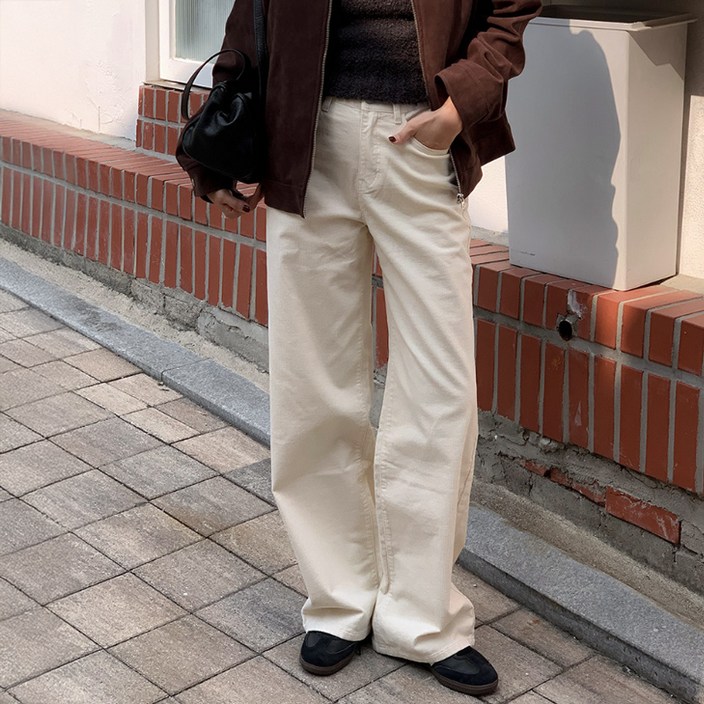 니썸 여성용 롱미들 기장 스픽 코듀로이 와이드 팬츠