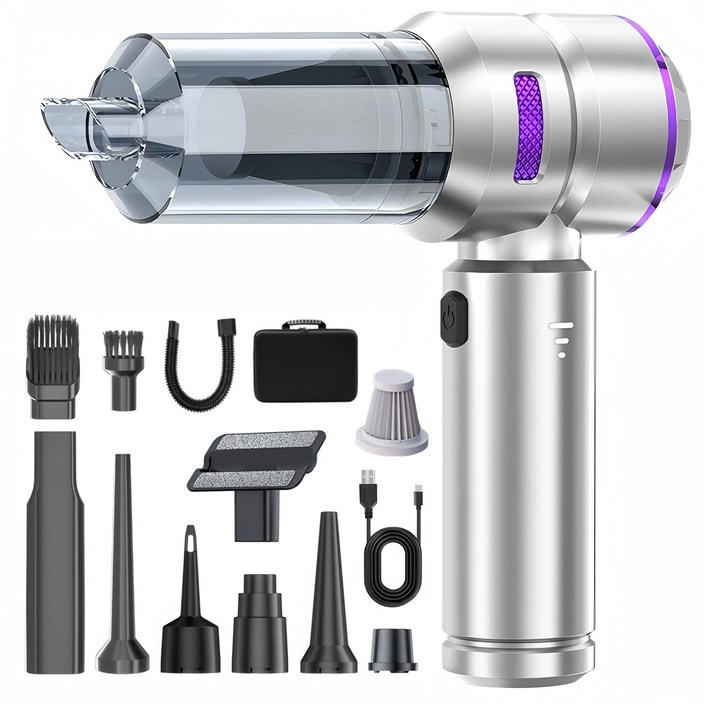 최신형 Voltmate 휴대용 무선 에어건 청소기 차량 가정 야외 흡취일체형 다기능 청소기 LED 전량 표시 BLDC 브러시리스 16000Pa Type-C 포트 진공 포장, 그레이