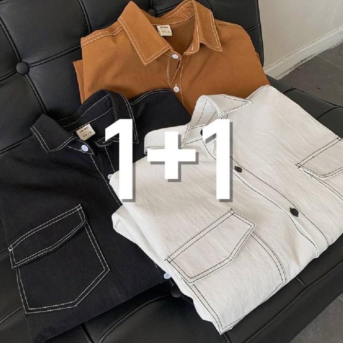 주문폭주 11 남녀공용 봄 여름 썸머 코튼 면 스티치 셔츠 3컬러