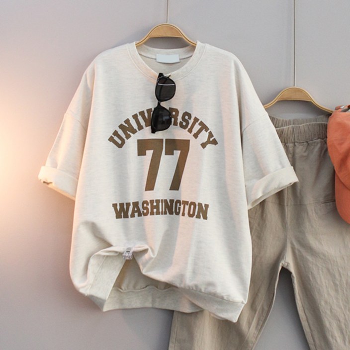 달콩 유니버루즈핏반팔맨투맨 여성 빅사이즈 라운드 신상