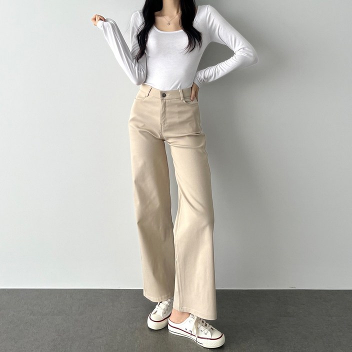소유진 여성용 히든밴딩 와이드 스판 팬츠