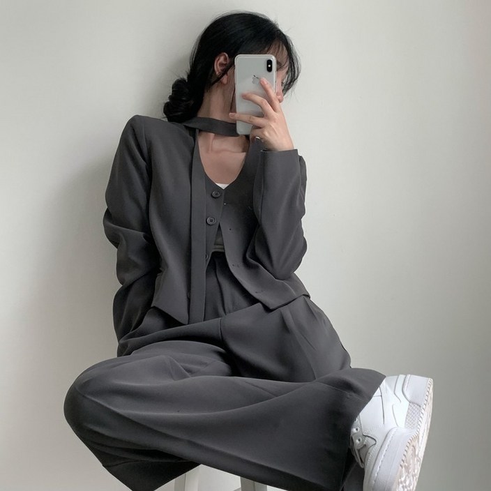 시크힐즈 벨라 스카프 브이넥 정장 자켓  바지 세트 12258