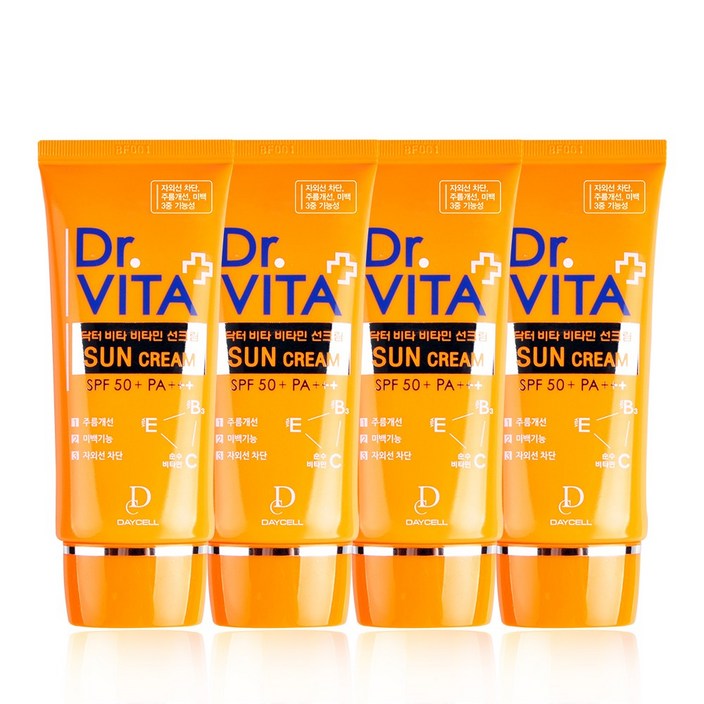 닥터비타 미백 주름개선 자외선 차단 3중 기능성 비타민 선크림 (SPF50+ / PA+++), 50g, 4개