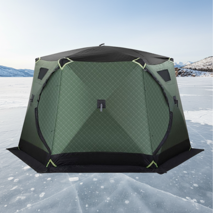 차니글로벌 큐브텐트 얼음 낚시 원터치 방한 동계 빙어 누빔 야외 육각 텐트, 밀리터리그린