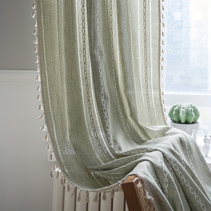 그린 자수 빈티지 파스텔 엘리건트 커튼