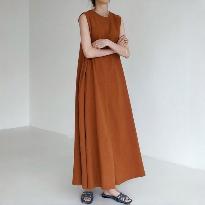 ZAJA 여성 린넨 원피스 루즈핏 편한 여름 민소매 롱원피스