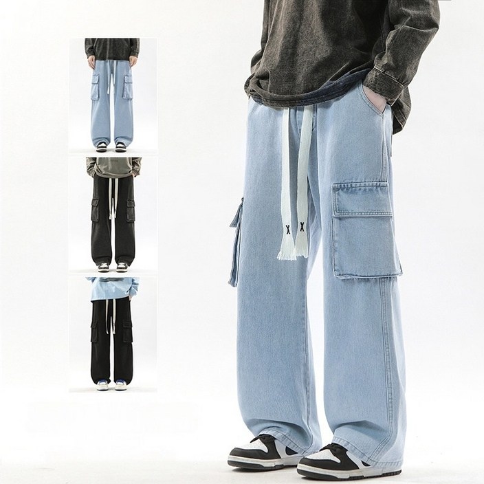 BDICOOL 남성 카고 데님 팬츠 청바지 세미 와이드 기모 스판 밴딩 G801