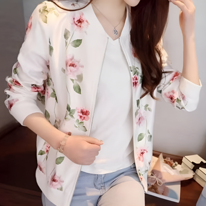 4050 플라워 자수 집업 점퍼 여성 봄 가을 데일리 아우터