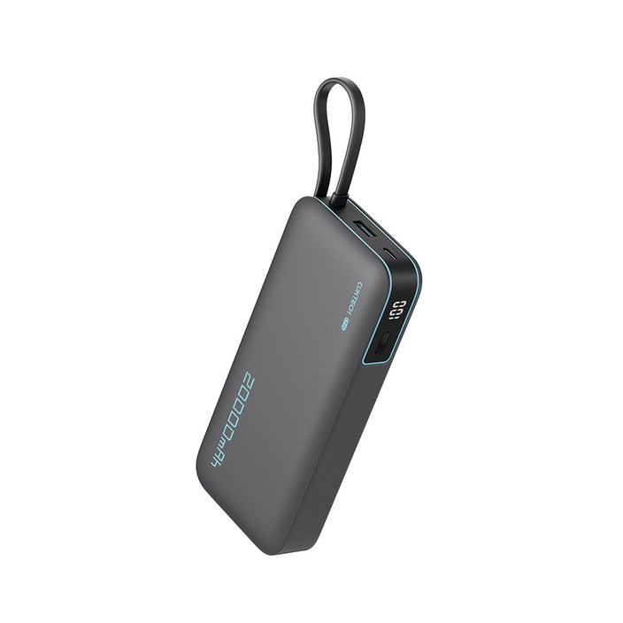 CUKTECH 쿡테크 55W 대용량 20000mAh 일체형 보조배터리 고속 충전 보조배터리 입출력 C타입 케이블/전력 표시/여행용 기내반입, 회색