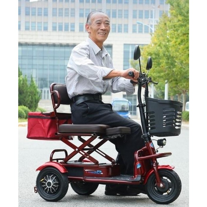 경량 접이식 삼륜 스쿠터 노인전동차 어르신이동차 세발전동카, 리튬배터리 10A 주행거리 30km 블랙, 48V