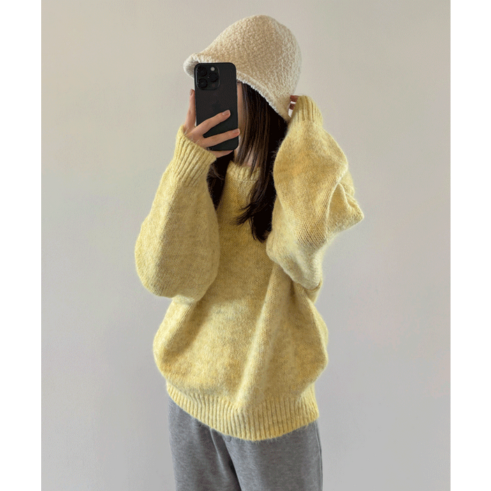 보들포근아방핏,데일리예쁜컬러 캔디 라운드 심플 베이직 여유핏 컬러 니트