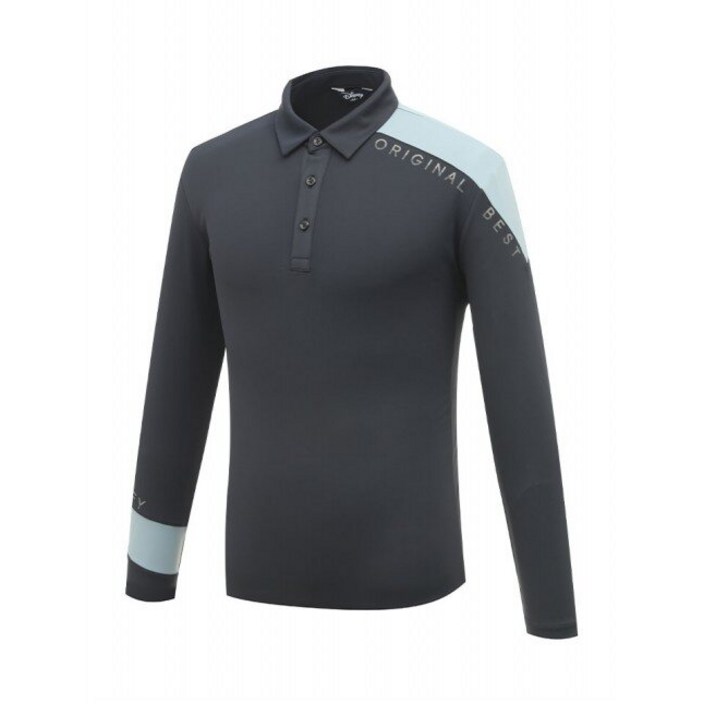 디즈니골프 패플단독 디즈니골프 남성 언발 배색 레터링 긴팔 카라 티셔츠 DM3MTS003