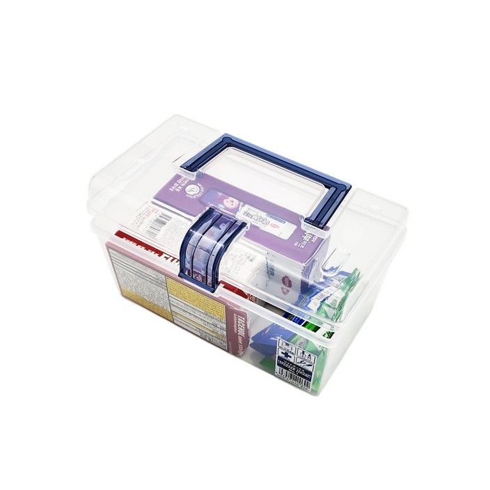 클리어박스 플라스틱 손잡이 수납함 정리함 케이스 약통 중형, 투명, 1개