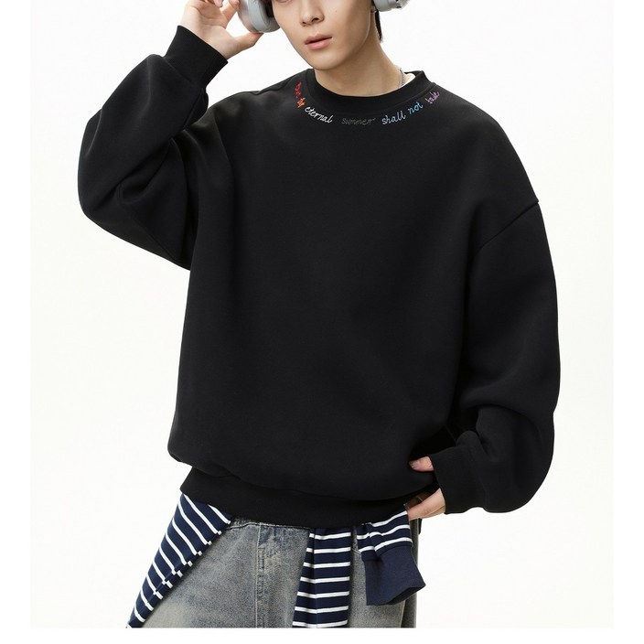 POMTOR 여성오버핏맨투맨 남성맨투맨 레터링 자수 라운드넥 남녀공용 맨투맨