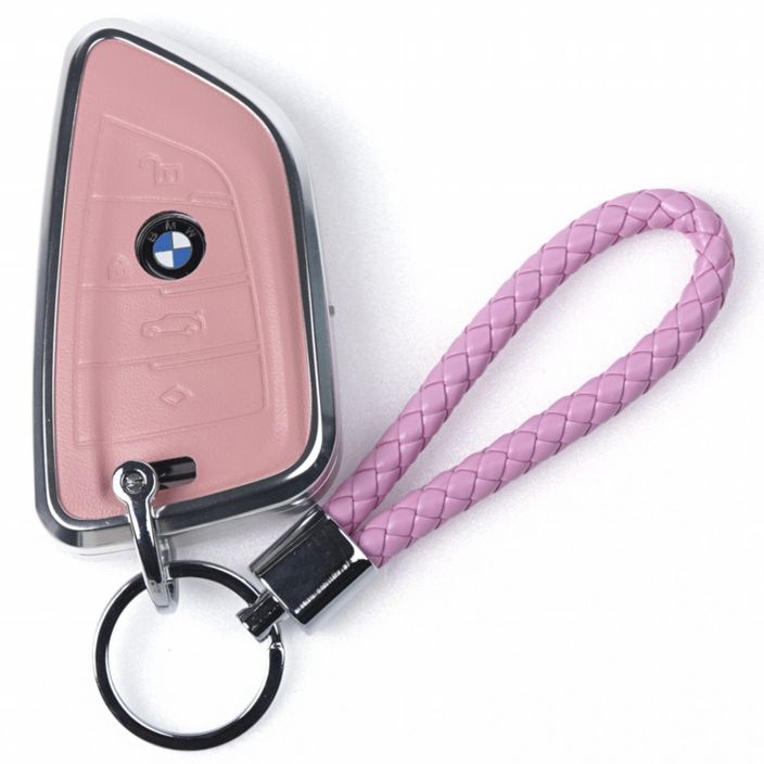 옳다스토어 BMW 신형 가죽 메탈 키케이스, 라이트핑크
