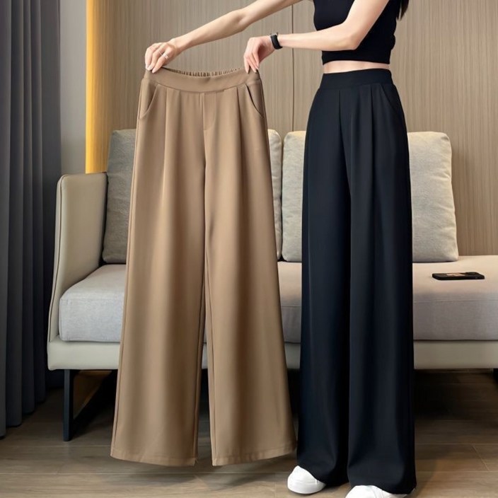 1+1 하이웨이스트 드레이프 캐주얼 정장 바지, 여성용 봄과 가을 헐렁한 주름 방지 스트레이트 와이드 팬츠