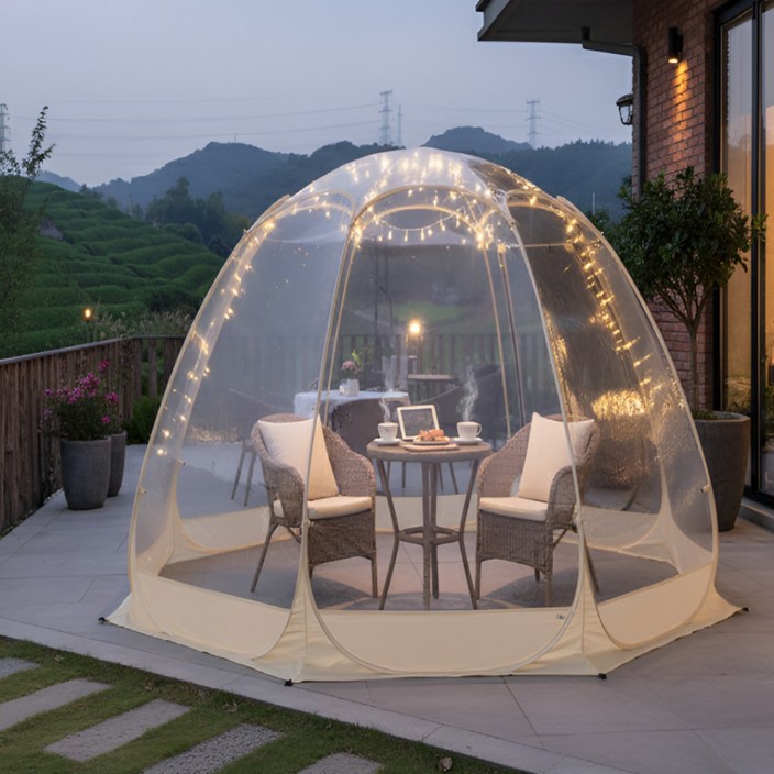 뷰하우스 돔 텐트 투명 4인용 겨울 감성 캠핑 글램핑 카페 가족 야외 소형 대형 원터치 쉘터 테라스, 46인, 그레이