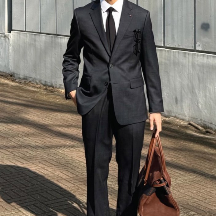 [에스티코] 남성 사계절 울혼방 편한 착용감 사방스판 수트 세트 클래식핏 네이비