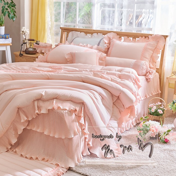 류금숙 플리츠 프릴 차렵침구 숏롱 풀세트