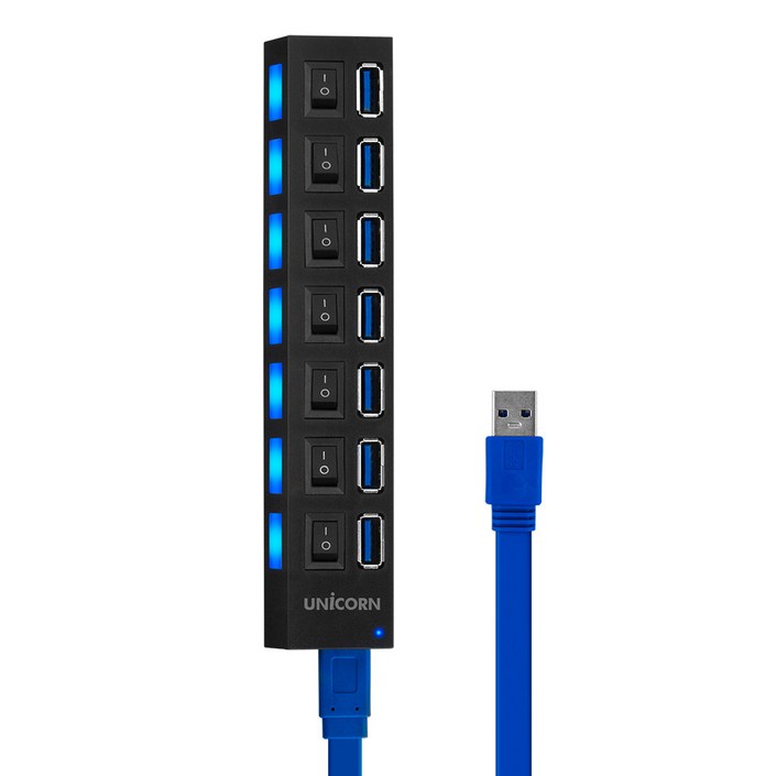 유니콘 USB3.0 7포트 허브 각포트 전원버튼 XHQ5, 블랙, 기본제품구매