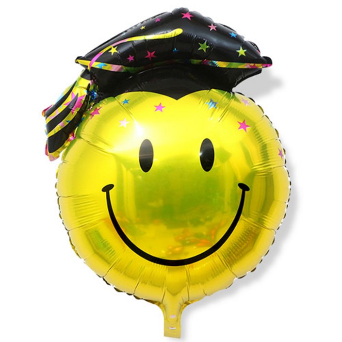 와우파티코리아 블랙 스마일 학사모 은박풍선