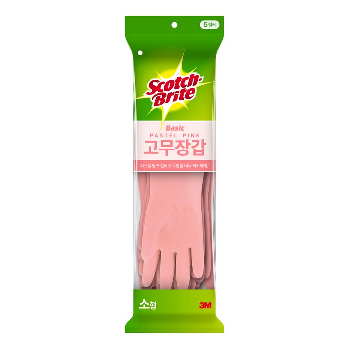 스카치브라이트 프리미엄 고무장갑 5개입, 파스텔 핑크, 소S, 1세트