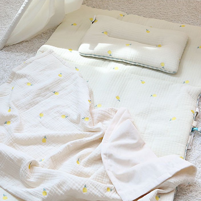 화모 유아용 베이비 프리미엄 거즈자수 벨로아 낮잠이불 세트 일체형, 달빛 튤립