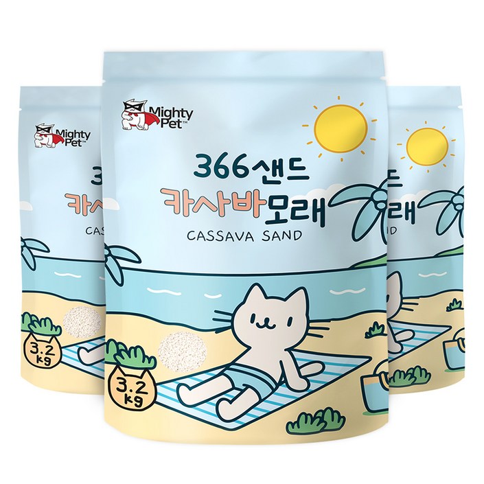 마이티펫 366샌드 카사바 고양이 모래, 3.2kg, 1세트, 무향 마이티펫 366샌드 카사바 고양이 모래, 3.2kg, 1세트, 무향