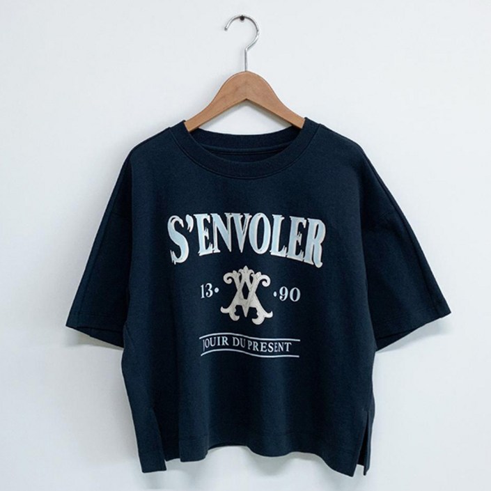 반에이크 여성용 밑트임 반 프린트 티셔츠