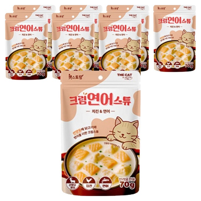 더캣 고양이 캣스토랑 밀크스튜 보양 습식 파우치 스프 간식 치킨연어, 70g, 8개, 닭연어