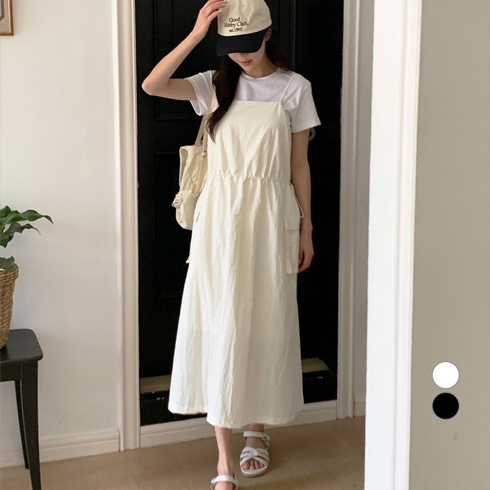 아피나르 여성용 허리 스트링 바스락 카고 나시 원피스 아피나르 여성용 허리 스트링 바스락 카고 나시 원피스