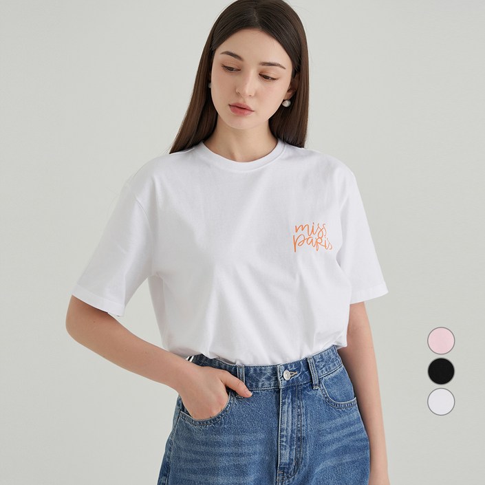 ELLE PARIS 여성용 통기성 미스 파리 프린트 반팔 티셔츠