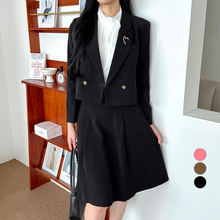 페이퍼먼츠 더블 버튼 숏 자켓 스커트 세미 정장 세트 06421