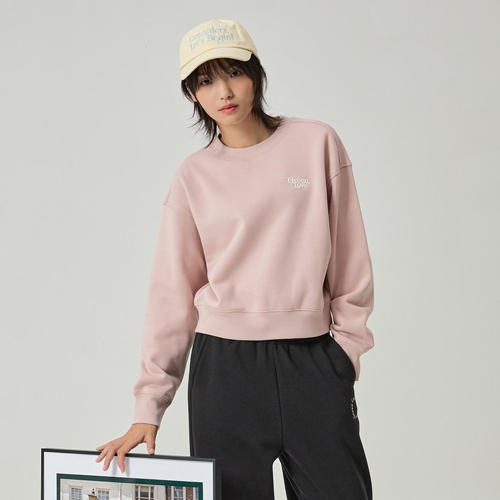 프로젝트엠 여성용 PRJCT 라운드넥 크롭 플리스 맨투맨