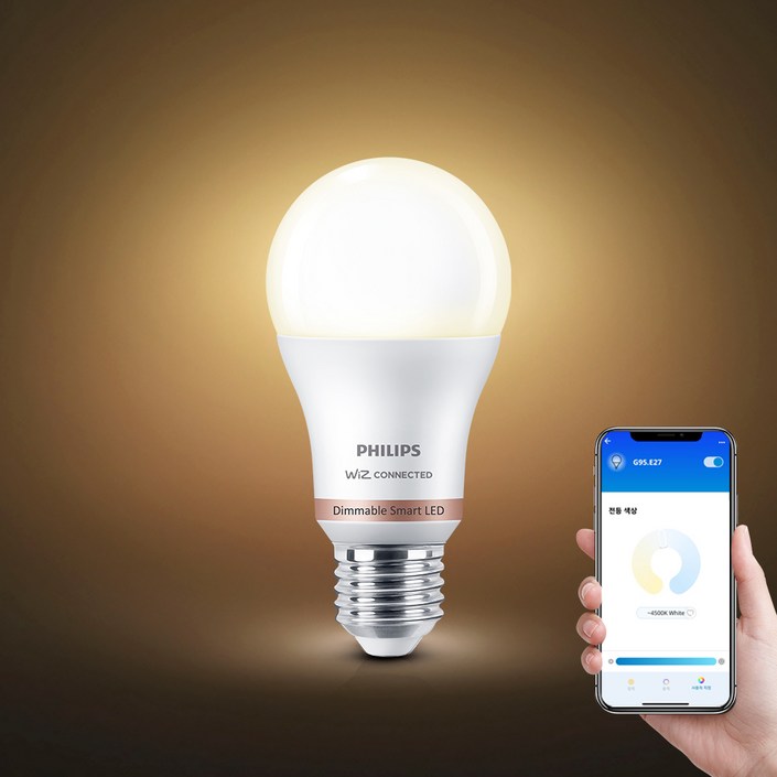 필립스 위즈 화이트 LED 디밍 스마트 전구 8W, 전구색, 1개 필립스 위즈 화이트 LED 디밍 스마트 전구 8W, 전구색, 1개