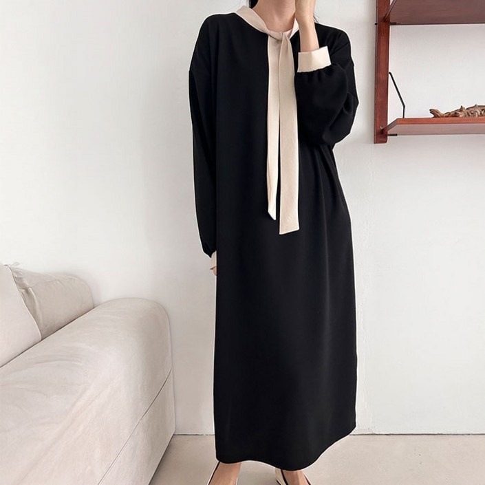 라라온 리본 타이 스판 롱 원피스 TSP1830