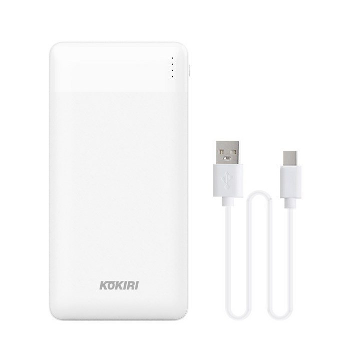 코끼리 듀얼 슬림팩 10000mAh 보조배터리  C타입 숏케이블 세트, KPBS10000R2A, 화이트