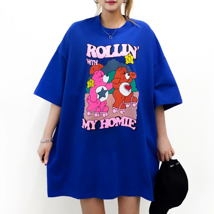 스위트핑크 여성용 통기성 롤러곰돌이 빅사이즈 반팔 티셔츠