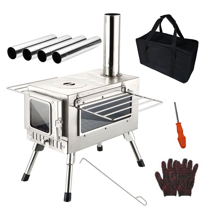 Tooliva 감성 캠핑 화목난로 불멍 미니 화로대 스테인리스 휴대용 실내외 가방 증정, 원형다리형