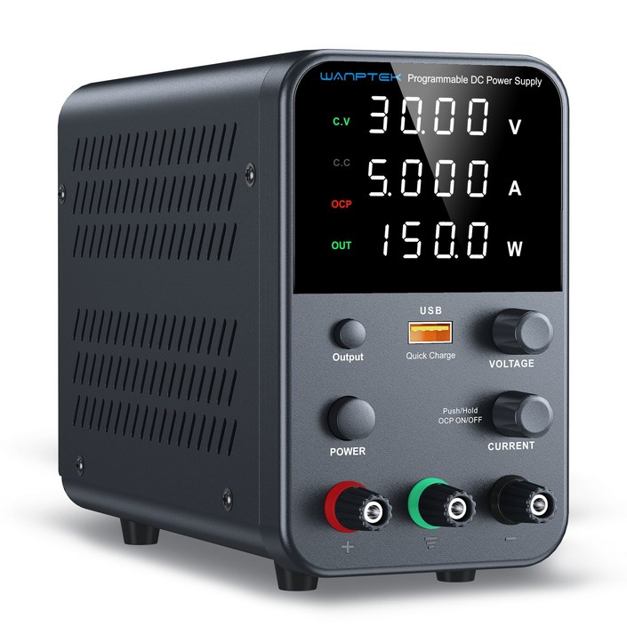 WANPTEK 직류 전원 공급 장치 30V 5A, 인코더 조절 기능이 있는 실험실용 조절식 전원 공급 장치, 고정밀 4자리 LED 디스플레이