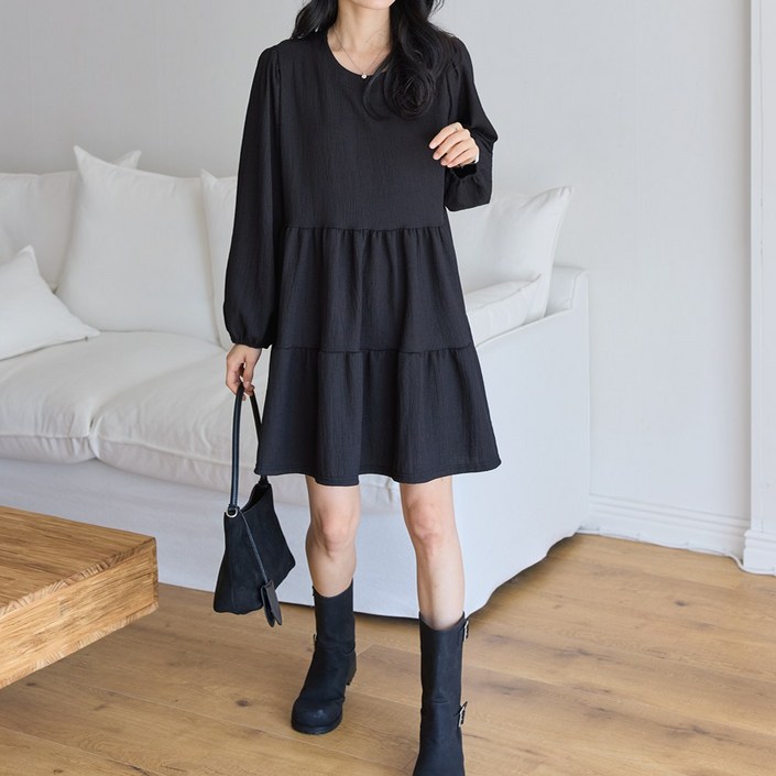 로로텐 캉캉 셔링 미니원피스 스판 무지 A라인 여성 빅사이즈