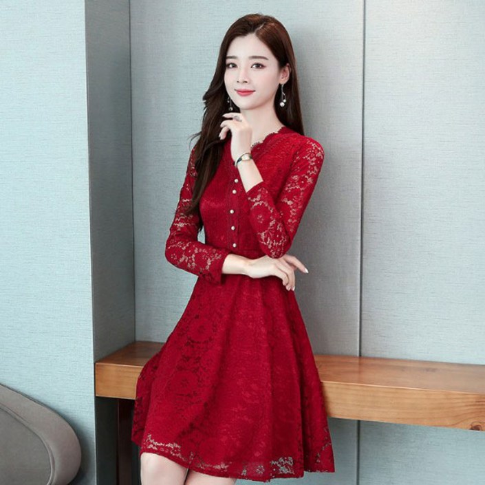 요모조모 2169 레이스 플라워 플레어 원피스