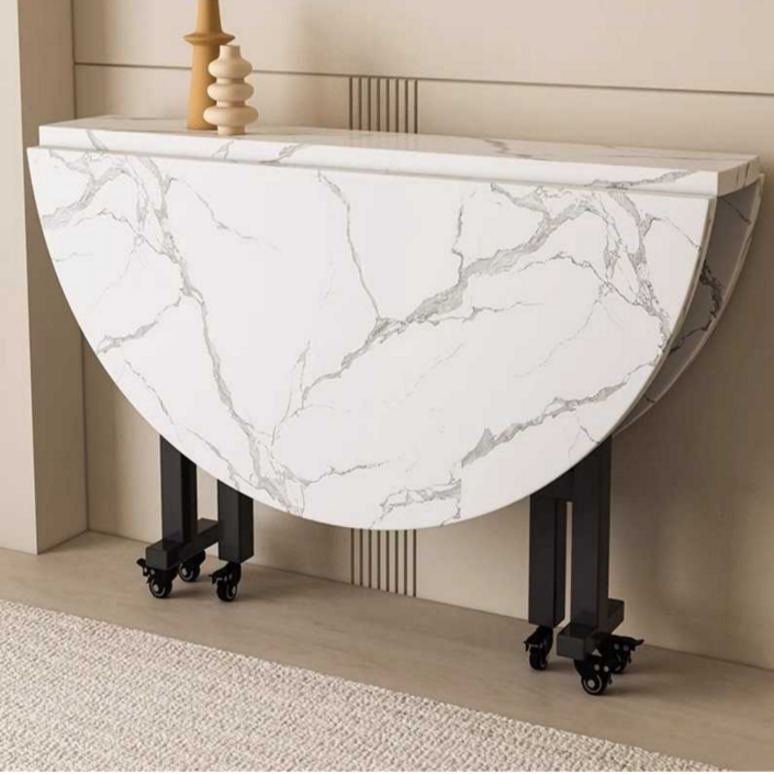 바비엘 접이식 원형식탁 테이블 원탁 폴딩 공간활용 원룸, 대리석 패턴, 4인용