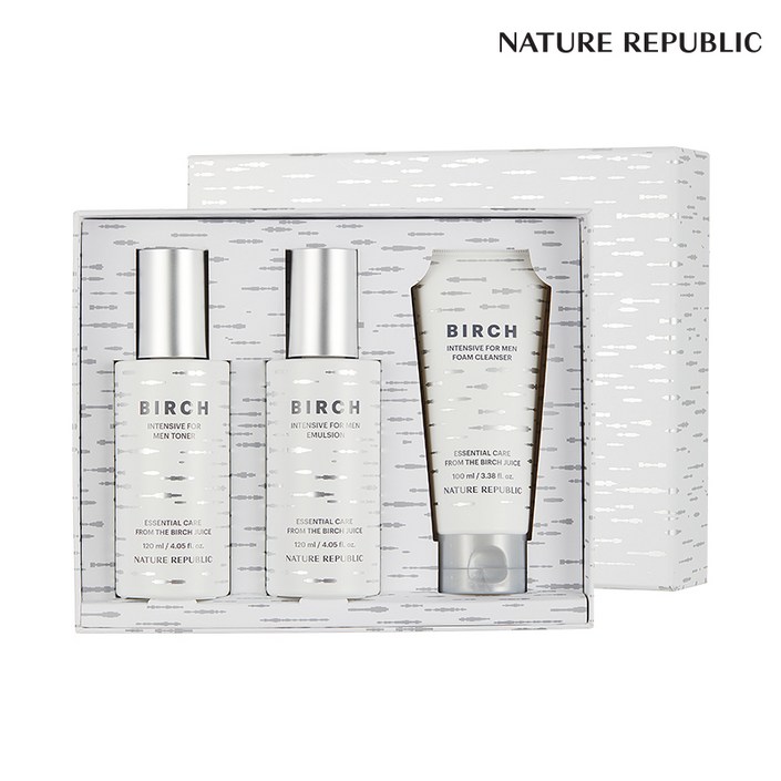 네이처리퍼블릭 버치 인텐시브 포 맨 스킨케어 세트, 토너 120ml + 에멀젼 120ml + 폼 클렌저 100ml, 단일옵션 ND0280