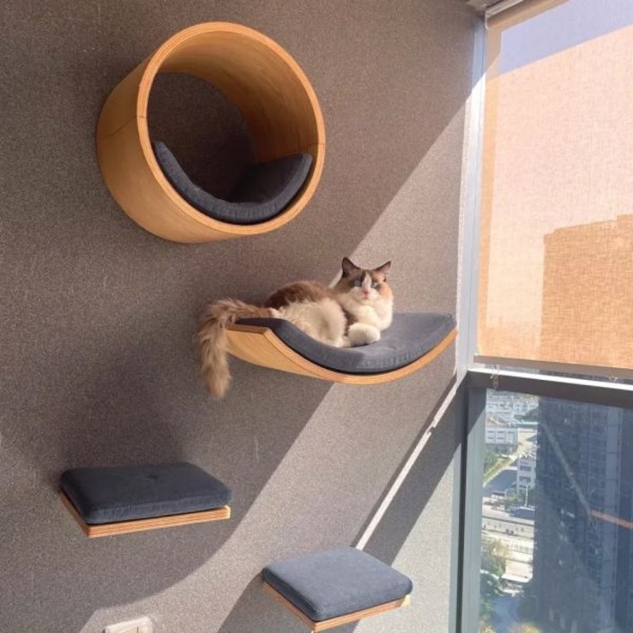 나무 고양이 타워 벽걸이 등반 선반 해먹 계단 하우스 산책 놀이터 애완 동물 가구 액세서리