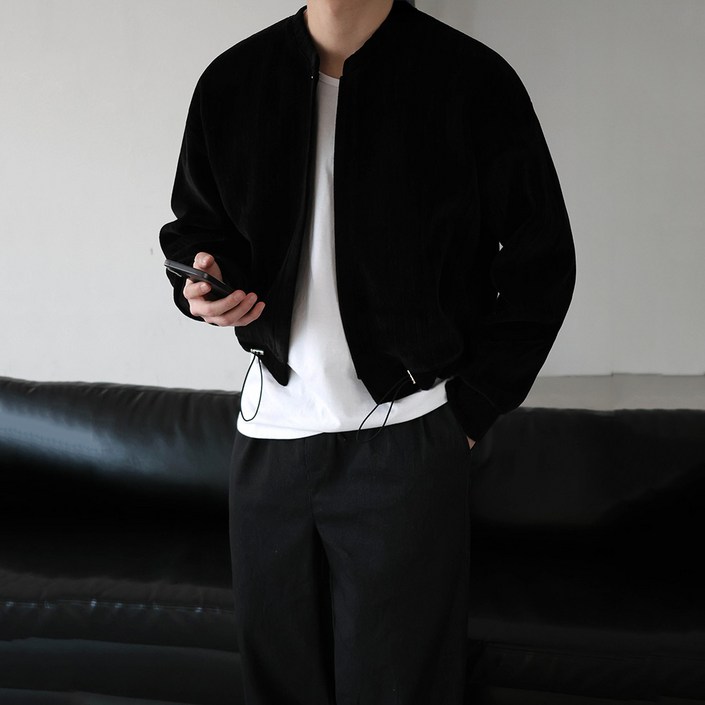 베이직바이블 벨로아 크롭 라운드넥 벨벳 스트링 오버핏 가디건3color